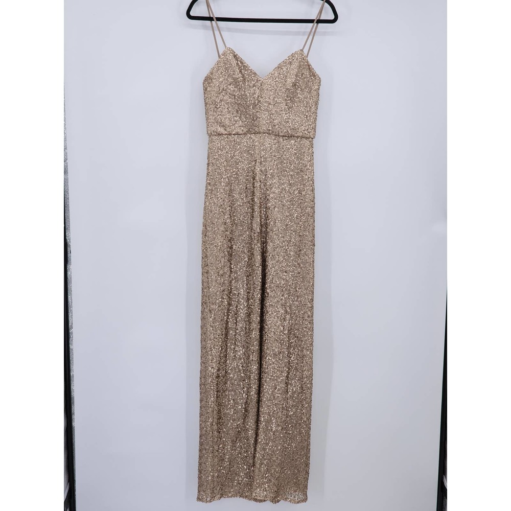 Amsale Gold Samantha Spaghetti Strap V Neck Sequin Gown Bhldn Size 6